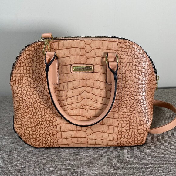 London Fog Caroline Croco Satchel Bag w/ Shoulder Strap Nude Color - Picture 1 of 12